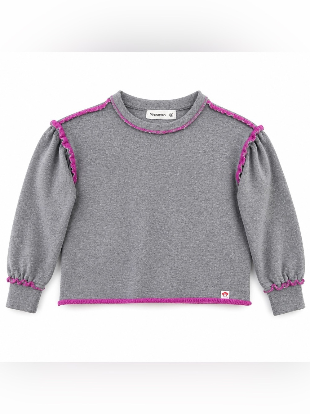 Appaman Gray Pink Trim Sweatshirt Cropped Raw Hem Cotton Crewneck Girl's Size 8